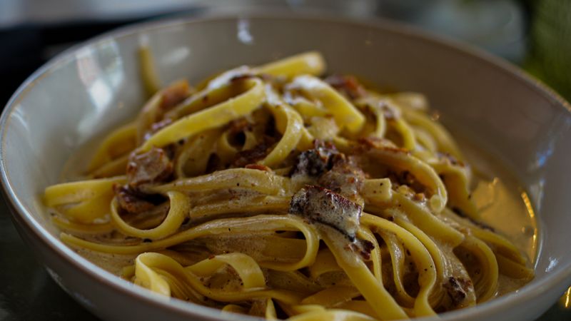 Fettuccine Alfredo with creamy white sauce