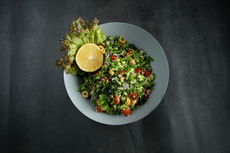 Mediterranean salad with olives feta and fresh vegetables